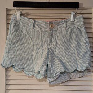 Lilly Pulitzer Buttercup Scalloped Aqua Striped Shorts | Size 00